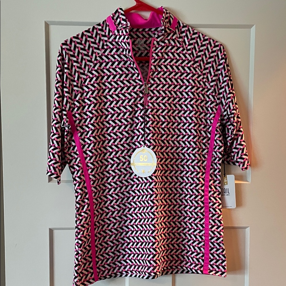 Tail White Label Pink/Black Patterned Protective Golf Top | Size M | NWT